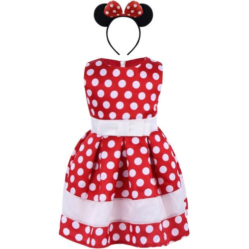  IWEMEK Girls 50s Vintage Polka Dots Party Fancy Costume Tutu Dress up Cap Sleeve Princess Dance Leotard Retro Swing Dress & Headband