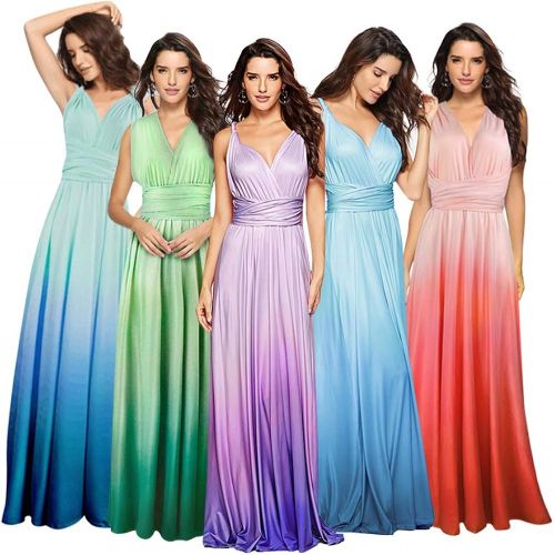  [아마존 핫딜]  [아마존핫딜]IWEMEK Womens Transformer Convertible Multi Way Wrap V-Neck Formal Wedding Evening Dress Gradient Halter Bridesmaid Party Maxi Gown