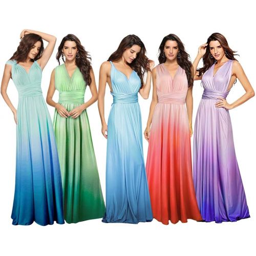  [아마존 핫딜]  [아마존핫딜]IWEMEK Womens Transformer Convertible Multi Way Wrap V-Neck Formal Wedding Evening Dress Gradient Halter Bridesmaid Party Maxi Gown