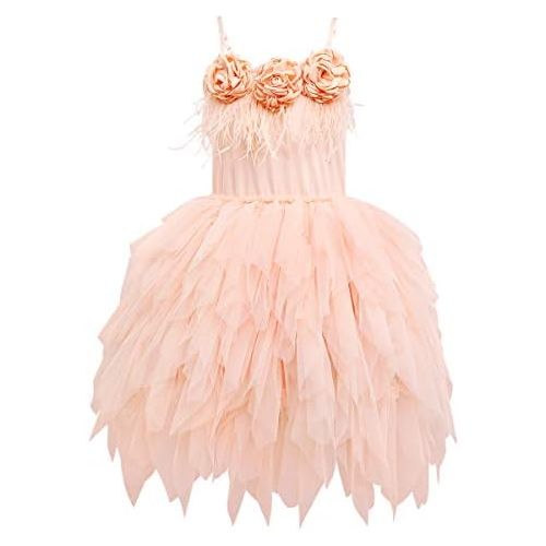 할로윈 용품IWEMEK Swan Princess Feather Fringes Tiered Tutu Tulle Flower Girls Dress Wedding Ballerina Dance Pageant Birthday Party Prom Gown