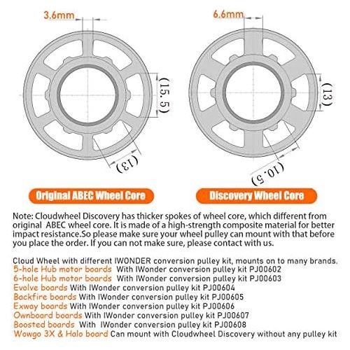  IWONDER Cloud Wheel Discovery 120mm Electric Skateboard Wheels Patented Damping Foam Core All Terrain Off Road 78A Translucent Urethane Longboard Wheels