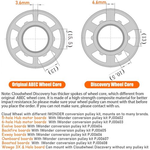  IWONDER Cloud Wheel Discovery 120mm Electric Skateboard Wheels Patented Damping Foam Core All Terrain Off Road 78A Translucent Urethane Longboard Wheels