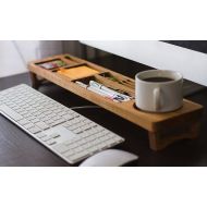 /IWoodDesignUA Cherry Wood Desk Organizer, Office Desk Accessories, Personalized, Keyboard Rack, Home Desk Storage, Docking Station, Unique Gift for ALL