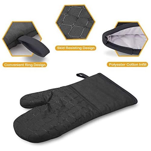  [아마존베스트]IXO 6Pcs Oven Mitts and Pot Holders, 500℉ Heat Resistant Oven Mitts with Kitchen Towels Soft Cotton Lining and Non-Slip Surface Safe for Baking, Cooking, BBQ (Black)