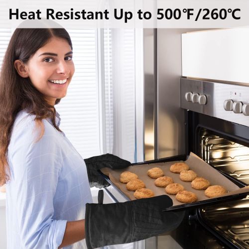  [아마존베스트]IXO 6Pcs Oven Mitts and Pot Holders, 500℉ Heat Resistant Oven Mitts with Kitchen Towels Soft Cotton Lining and Non-Slip Surface Safe for Baking, Cooking, BBQ (Black)