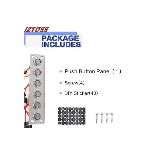  Iztoss 6 Gang Aluminum Marine Rocker Switch Panel - Pre-Wired with Blue LED Indicator, 12-24V Multi-Function Rocker Switch - Ideal for Marine motorhomes, Yachts (Silver)