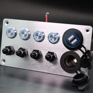 Iztoss 6 Gang Aluminum Push Button Switch Panel with 5V/4.8 Dual USB Socket Outlet Circuit Breaker for Marine RV Boat Caravan Yacht