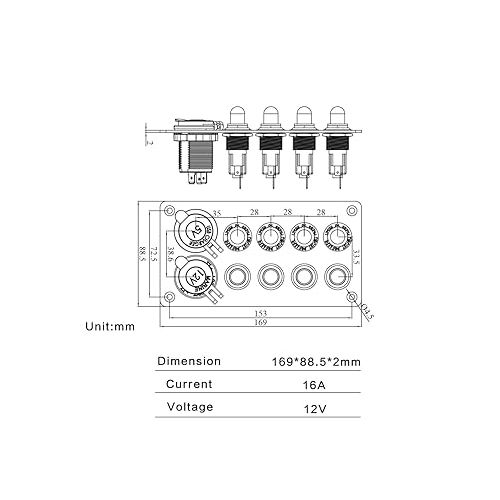  Iztoss 6 Gang Aluminum Push Button Switch Panel with 5V/4.8 Dual USB Socket Outlet Circuit Breaker for Marine RV Boat Caravan Yacht