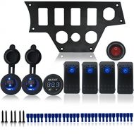 IZTOSS Iztoss Aluminum black Dash Panel plate w/5 on/off rocker Switches and cigarette charger and voltmeter For Polaris RZR XP 1000 / RZR XP4 1000 with installation kits