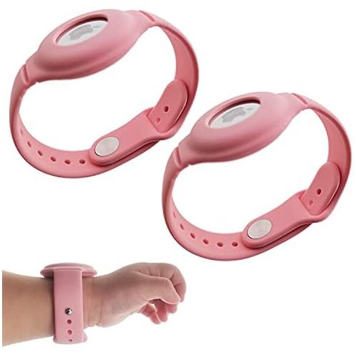  Bracelet Case Holder for AirTag Anti-Lost Small Wrist Secure Lock, iZi Way Soft Silicone Wristband Watch Band Protective Cover for Air Tags GPS Tracker (Wrist 6.3 - 7.3) - Pink, 2