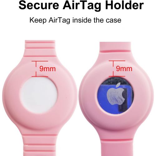  Bracelet Case Holder for AirTag Anti-Lost Small Wrist Secure Lock, iZi Way Soft Silicone Wristband Watch Band Protective Cover for Air Tags GPS Tracker (Wrist 6.3 - 7.3) - Pink, 2