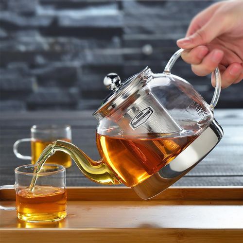  Ian Enterprises IAN Heat Resistant Good Glass Teapot with Stainless Steel Infuser & Lid, Borosilicate Glass Tea Pots Stovetop Safe, 41 Ounce / 1200 ml (41OZ)