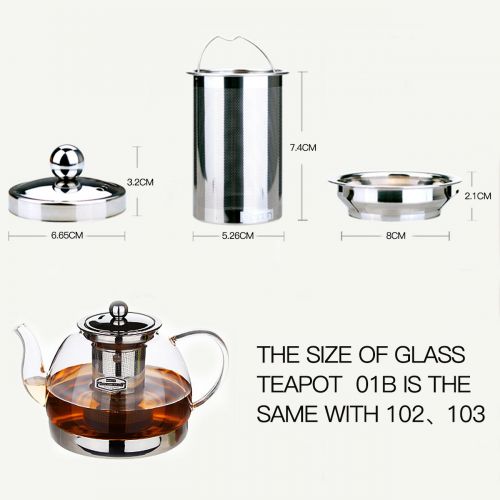  Ian Enterprises IAN Heat Resistant Good Glass Teapot with Stainless Steel Infuser & Lid, Borosilicate Glass Tea Pots Stovetop Safe, 41 Ounce / 1200 ml (41OZ)