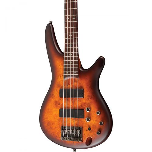  Ibanez},description:This one is identical to the SR505 but with a Poplar Burl top. The bolt-on neck joint on the Ibanez SR505PB 5-String Electric Bass Guitar allows superb access t