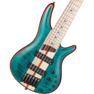Ibanez Electric Bass Solid SR Premium 6-String Electric Bass with Flamed Maple Fretboard, Includes Gig Bag (Caribbean Green Low Gloss)