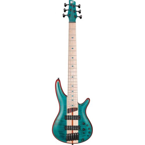  Ibanez Electric Bass Solid SR Premium 6-String Electric Bass with Flamed Maple Fretboard, Includes Gig Bag (Caribbean Green Low Gloss)