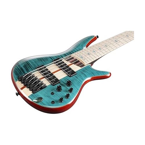  Ibanez Electric Bass Solid SR Premium 6-String Electric Bass with Flamed Maple Fretboard, Includes Gig Bag (Caribbean Green Low Gloss)