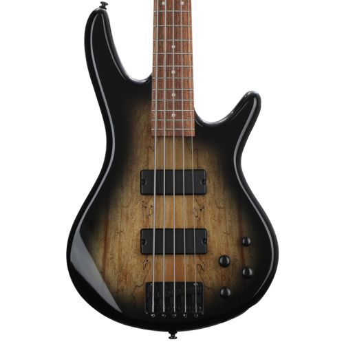  Ibanez Gio GSR205SMNGT Bass Guitar and Ampeg Rocket Amp Essentials Bundle - Spalted Maple, Natural Gray Burst