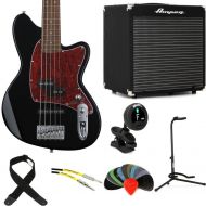 Ibanez Talman TMB105 5-string Bass Guitar and Ampeg Rocket Amp Essentials Bundle - Black