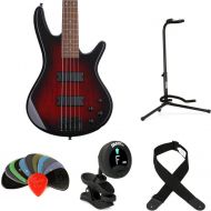 Ibanez Gio GSR205SMCNB Bass Guitar Essentials Bundle - Spalted Maple, Charcoal Brown Burst