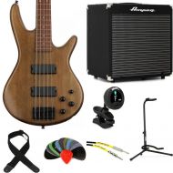 Ibanez Gio GSR205BWNF Bass Guitar and Ampeg Rocket Amp Essentials Bundle - Walnut Flat