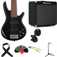 Ibanez Gio GSR206 Bass Guitar and Ampeg Rocket Amp Essentials Bundle - Black