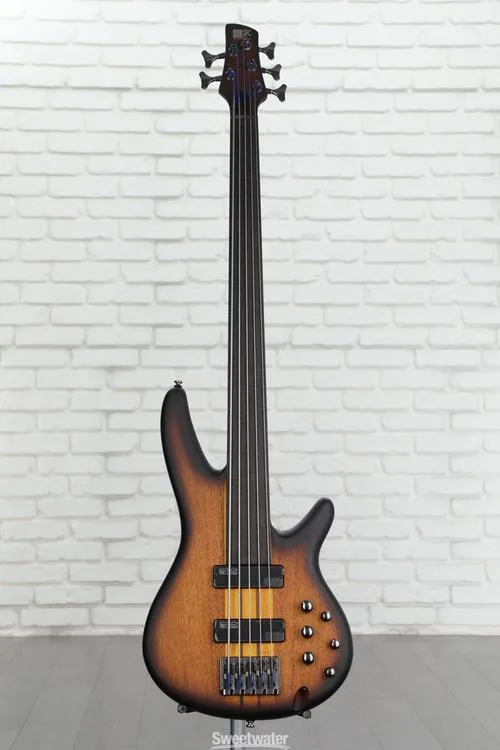  Ibanez Bass Workshop SRF705 Fretless Bass Guitar - Brown Burst Flat