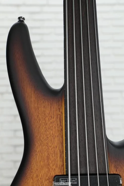  Ibanez Bass Workshop SRF705 Fretless Bass Guitar - Brown Burst Flat