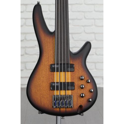  Ibanez Bass Workshop SRF705 Fretless Bass Guitar - Brown Burst Flat