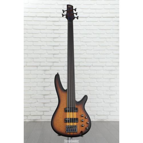  Ibanez Bass Workshop SRF705 Fretless Bass Guitar - Brown Burst Flat