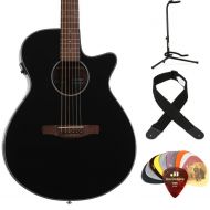 Ibanez AEG50 Acoustic-Electric Guitar Essentials Bundle - Black High Gloss