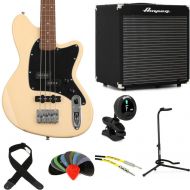 Ibanez Talman TMB30 Bass Guitar and Ampeg Rocket Amp Essentials Bundle - Ivory