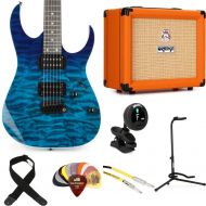 Ibanez GIO GRG120QASP Electric Guitar and Orange Crush 20 Amp Essentials Bundle - Blue Gradiation