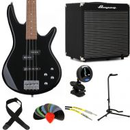 Ibanez Gio GSR200BK Bass Guitar and Ampeg Rocket Amp Essentials Bundle - Black