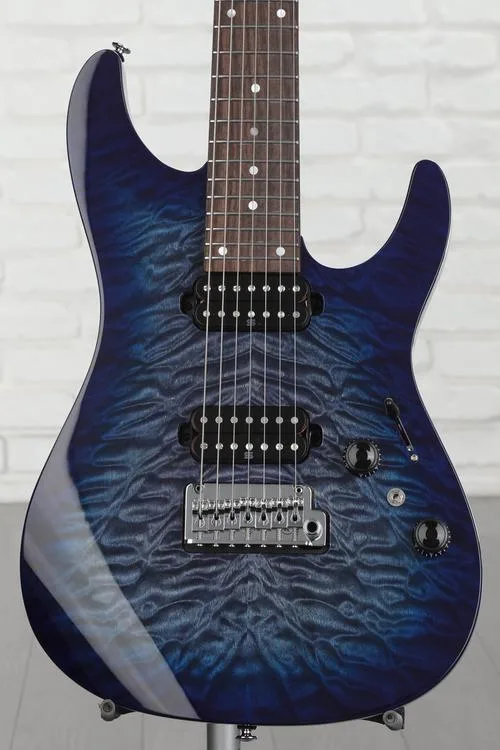 Ibanez Premium AZ427P2QM 7-string Electric Guitar - Twilight Blue Burst Demo