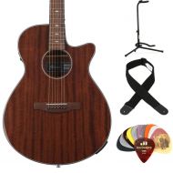 Ibanez AEG62 Acoustic-Electric Guitar Essentials Bundle - Natural Mahogany High Gloss