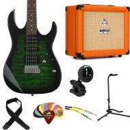 Ibanez Gio GRX70QA Electric Guitar and Orange Crush 20 Amp Essentials Bundle - Transparent Emerald Burst