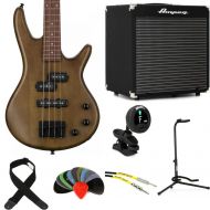 Ibanez miKro GSRM20 Bass Guitar and Ampeg Rocket Amp Essentials Bundle - Walnut Flat