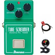 Ibanez TS808 Original Tube Screamer Overdrive Distortion Guitar Effects Pedal with Tone Overdrive and Level Controls with Clip on Guitar Tuner and Instrument Cable