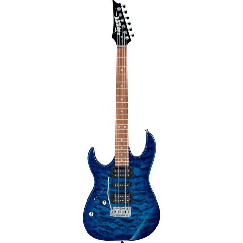  Ibanez GRX 6 String Solid-Body Electric Guitar, Left, Transparent Blue Burst, Full (GRX70QALTBB)