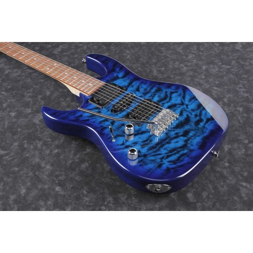  Ibanez GRX 6 String Solid-Body Electric Guitar, Left, Transparent Blue Burst, Full (GRX70QALTBB)