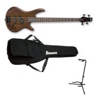 Ibanez GIO Series GSR200BWNF Electric Bass Guitar, Walnut Flat - Bundle With On-Stage XCG4 Classic Guitar Stand, Ibanez IBB101 Gig Bag Black
