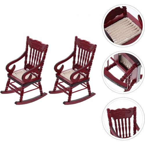  ibasenice 2pcs Dollhouse Wooden Chair Mini Wood Rocking Chairs Miniature Chairs Model for 1: 12 Dollhouse Furniture Decoration Accessories