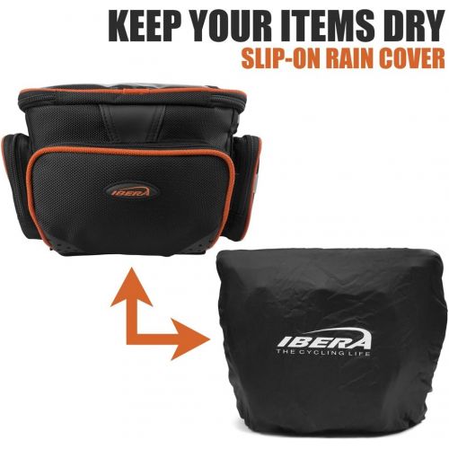  Ibera Bike Handlebar Bag for Camera Equipment, Clip-on Quick Release Bicycle Bag with Rain Cover and Map Sleeve