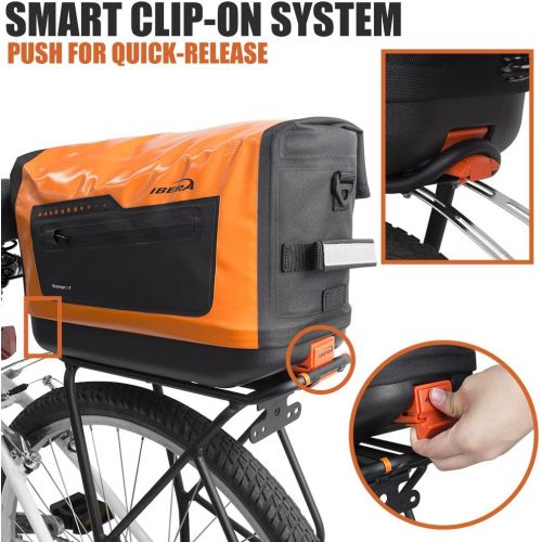  Ibera Bike Trunk Bag - PakRak Clip-On Quick-Release Waterproof Bicycle Commuter Bag