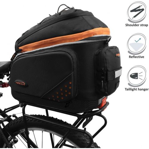  Ibera 2 in 1 PakRak Commuter Bicycle Trunk Bag with Expandable Panniers, Clip On Quick Release Design and Detachable Shoulder Strap