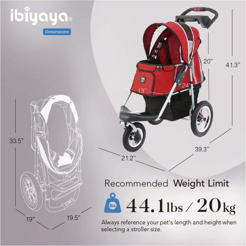  Ibiyaya ibiyaya 3 Wheeler Pet Stroller for Dog Collapsible with Air Filled Tires