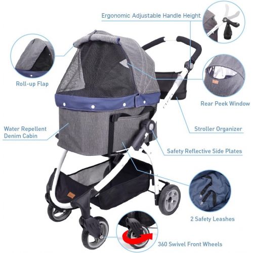  Ibiyaya ibiyaya Detachable Pet Carrier Stroller for Dogs and Cats  3-in-1 Travel Crate + Car Seat + Carriage Stroller in One,