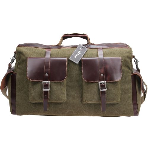  Iblue Canvas Leather Trim Weekender Tote Travel Duffel Bag For Men Green 192 (army green)