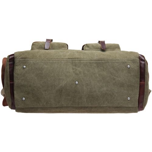  Iblue Canvas Leather Trim Weekender Tote Travel Duffel Bag For Men Green 192 (army green)